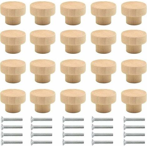 Poignée Meuble Bois 20 pièces Boutons Ronds en Bois Naturel Bouton de Meuble Bois Bouton de Porte Bois Bouton Tiroir Convient aux armoires tiroirs armoires pansements cuisine etc(Couleur de bois) - Bo