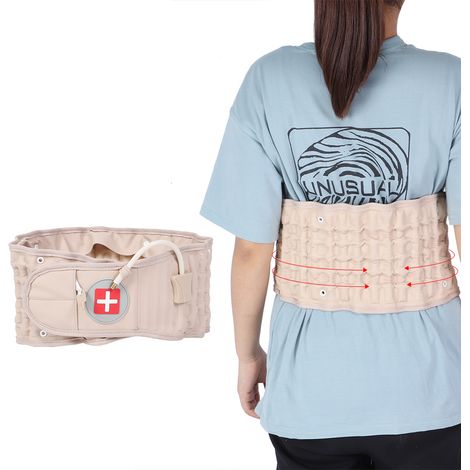 Ceinture de traction lombaire gonflable pour le soutien du dos et le soulagement des douleurs et tensions, ceinture de massage, beige, taille unique (1/5)