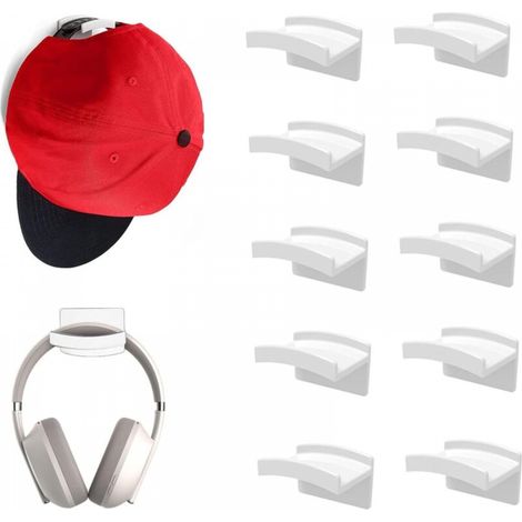 Blanc - 10 porte-chapeaux, suspension murale de casquettes de baseball, porte-chapeau collé, porte-serviette pour chapeau, organisateur de porte, pièce (1/5)