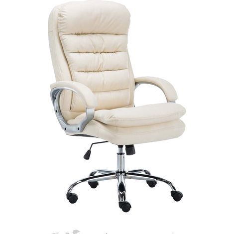Sillón de oficina con ruedas y mecanismo basculante hasta 235 kg en PVC color crema y metal cromado 100002397 (1/4)