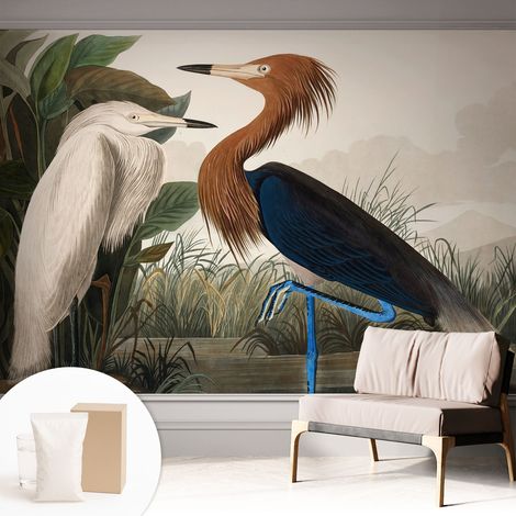 Tapete Vliestapete mit Kleber- abwaschbar - Raumgestaltung  Schlafzimmer Wohnzimmer Tapete Vögel in Pflanzen 312x219 cm (1/5)