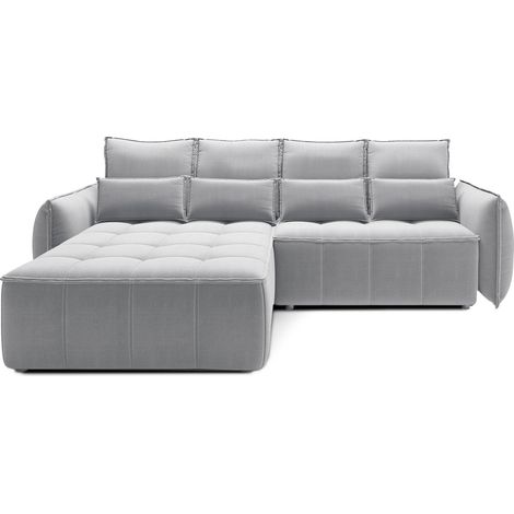 Canapé d’angle tissu effet cuir KAMPUS – Convertible et rangement angle gauche-Gris clair-angle gauche (1/5)