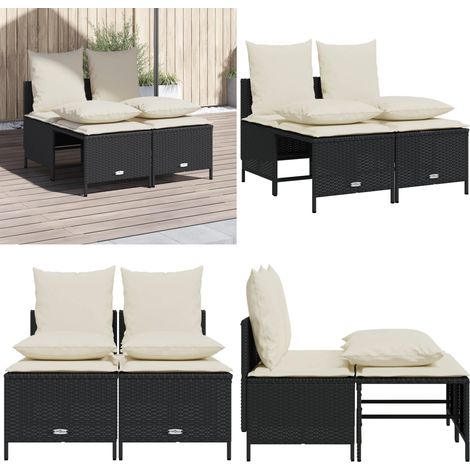 Salon de jardin 4 pcs avec coussins noir résine tressée - Ensemble Salon De Jardin - Canapé Extérieur - Mobilier De Jardin - Salon De Jardin Design - Set De Salon De Jardin - Home & Living (1/5)