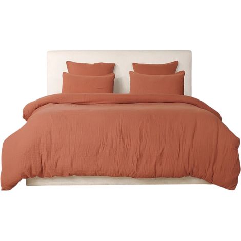 Housse de couette + taies gaze de coton lave 240 x 260 cm Douceur safran mineral (1/3)