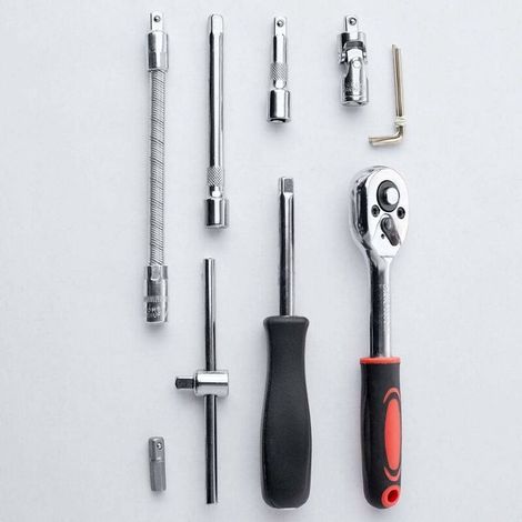 Coffret de 46 douilles en chrome vanadium avec adaptateur 1/4 pouce pour travaux de réparation et entretien automobile (1/4)
