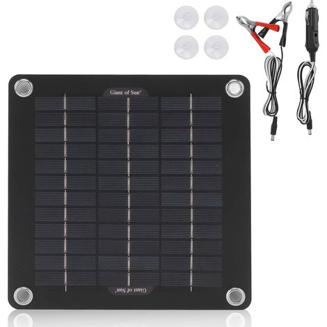 10W 12V Panneau Solaire: Cellule Solaire Monocristalline avec Pinces de Batterie et Prise Allume-Cigare, pour Voiture, Moto, Bateau, Camping-Car, Camion (1/5)