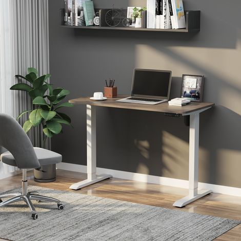 Bureau assis-debout électrique 120 x 60 x 72-116 cm, hauteur réglable, macro, 4 touches de mémoire automatiques intelligentes, blanc, idéal pour le télétravail ou le bureau à domicile. (1/5)