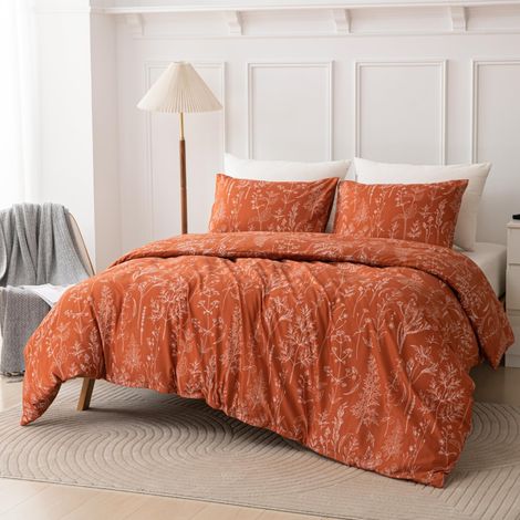 Parure de lit 2 pièces en microfibre Motif fleurs Terracotta 135 x (1/5)