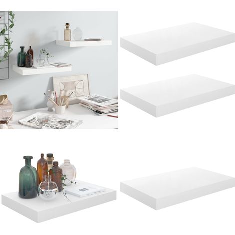 Schweberegale 2 Stk. Hochglanz-Weiß 40x23x3,8 cm MDF - Schweberegale - Wandregale - Regalset - Wohnwandgestaltung - Dekorationsideen - Home & Living (1/5)