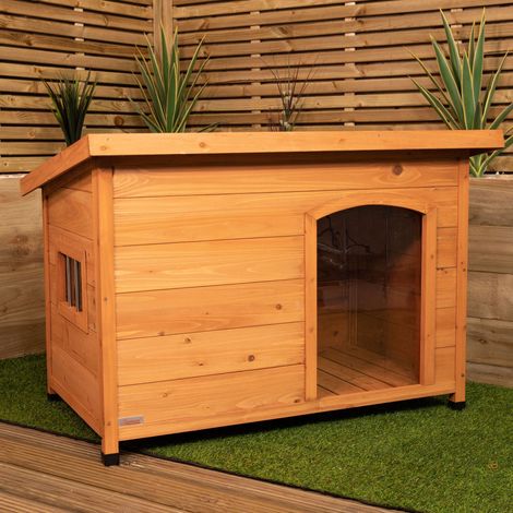 72cm x 1.04m Medium Outdoor Garden Cosy Wooden Dog House Kennel with Window (1/5)
