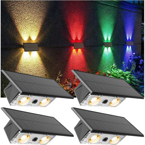 Solaire extérieur Up and Down, Lampes solaires murales extérieures 4 LEDs, Lumière chaude/froide/multicolore, Projecteur solaire étanche IP65 pour jardin, balcon, terrasse, escali,4 pièces (1/5)