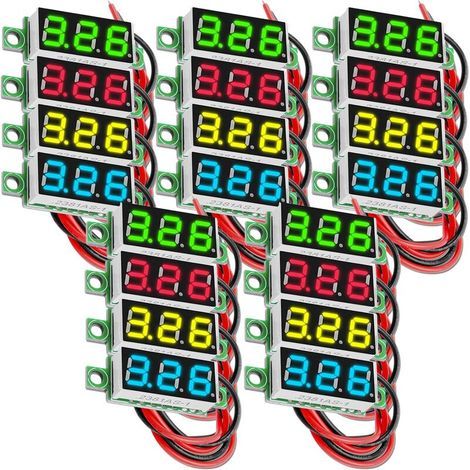 5 x 0.28 inch Mini Digital Voltmeter avec 7-Segment LED Display 2.5V - 30V, Voltage Display, Module de Mesure Tension Compatible avec Arduino Incluant Un E-Book (1/4)