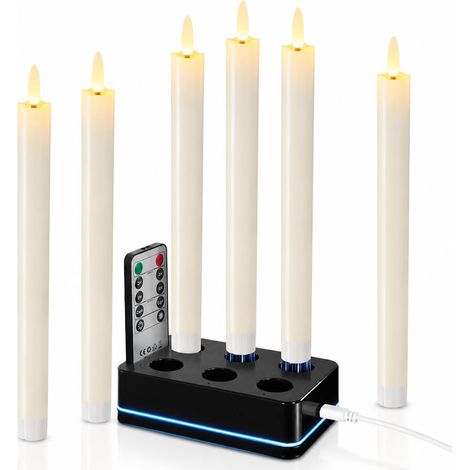 6 Bougies LED Rechargeables avec Télécommande, Bougies Flambeaux Ivoire Sans Flamme, Effet Cire Fondue, Décoration de Noël et Maison (1/5)