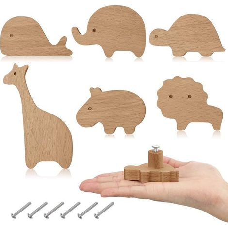 Poignées de buffet - Boutons de meuble en bois - Couleur bois - Décoration de mobilier - Design d'animal unique - 6 pièces (1/5)