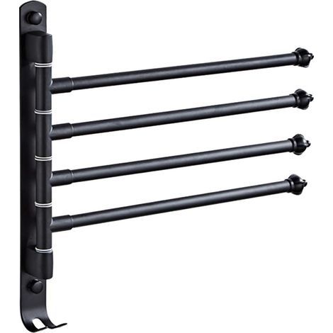 Porte-Serviettes Mural en Acier Inoxydabl avec Barres 180°Rotatives Sèche-Serviettes avec Crochet pour Salle de Bain Cuisine Lavabo avec Crochet (Noir)- (1/5)
