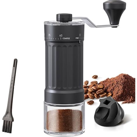 Moulin à café portable à meules coniques pour expresso, cafetière à piston, méthode douce, double couche, réglage externe, capacité 25 g (meules en céramique) (1/5)