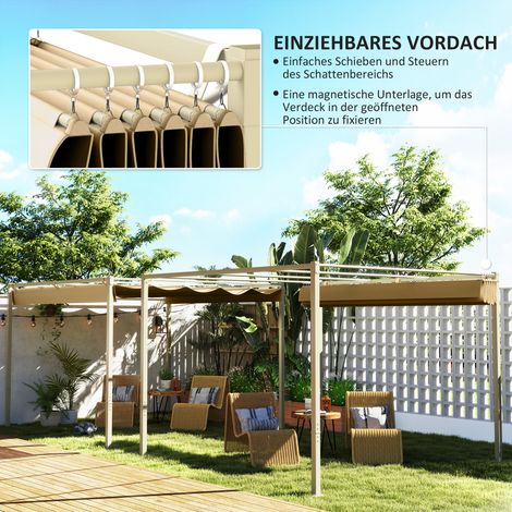 Pergola autoportante 3x3 m, pavillon de jardin à toit métallique réglable, fixation magnétique, protection UV 30+, pour terrasse et extérieur, couleur kaki