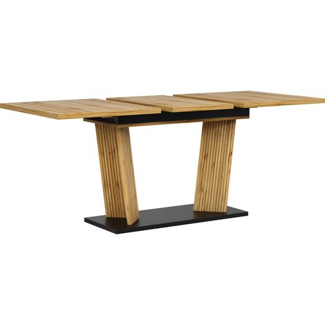 Mesa de comedor extensible 120-160 x 80 x 76 cm acabado roble con estructura metálica (1/5)