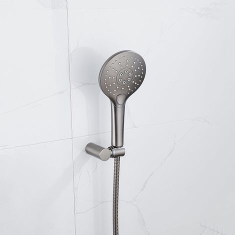 Fortifura Calvi Robinet de baignoire thermostatique avec douchette ronde, support et flexible métal Gunmetal PVD (1/5)