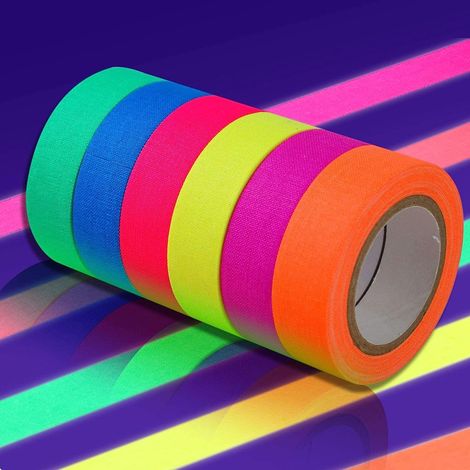 Lot de 6 rubans adhésifs fluo - 6 couleurs fluorescentes UV - Pour décoration de fête, art et artisanat (6) (1/5)