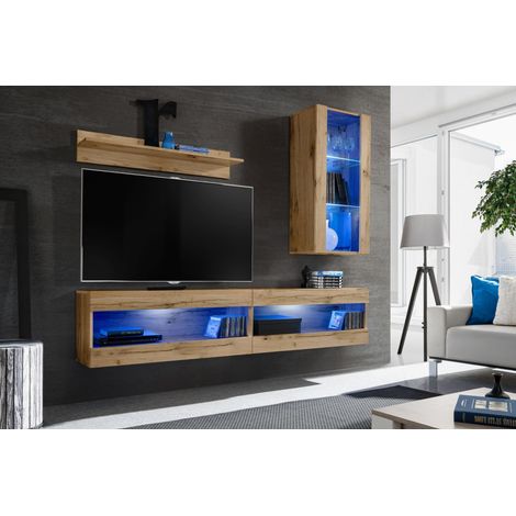 Komodee, Ensemble de Meubles Tivoli SET5,Wotan/Wotan, Largeur 200cm x Hauteur 195 cm x Profondeur 35 cm, LED Bleu, pour Salon, Chambre à coucher (1/5)