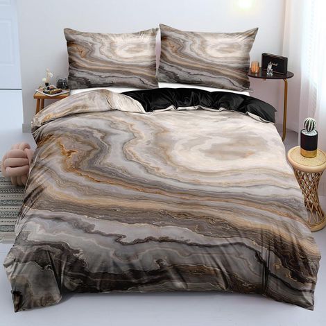 3-teiliges Bettwäsche-Set 155x220 cm Marmor Braun Mikrofaser mit Reißverschluss