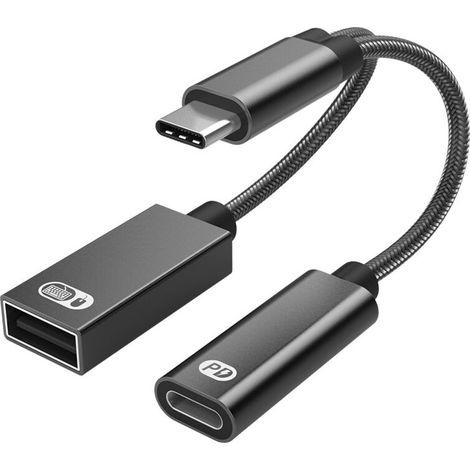 Câble adaptateur charge OTG USB-C 2 en 1 PD 60W Type-C vers USB 2.0 convertisseur données pour PC (1/5)