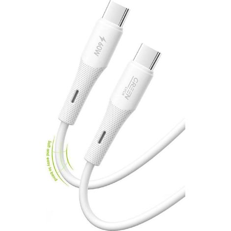 Câble USB-C vers USB-C GREEN LYCA, 5 A, 2 m, charge rapide PD 60 W, silicone liquide - Blanc (1/2)
