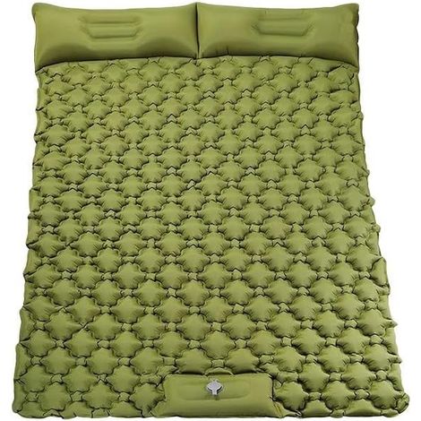 Matelas de couchage double gonflable avec rembourrage extra épais de 7,6 cm, 38,1 cm, matelas de camping léger et portable pour voyage (double jaune militaire) (1/5)