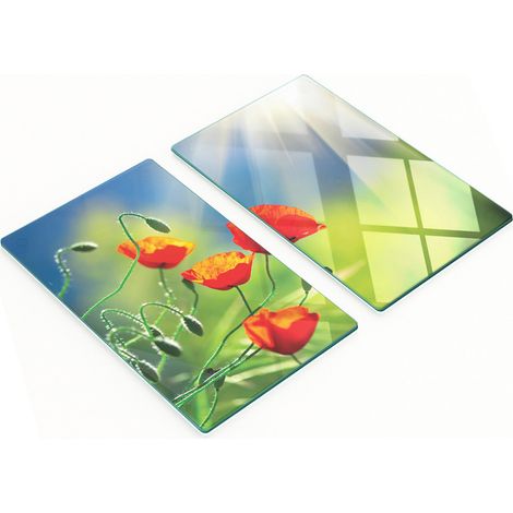 Dekorative Schneidebretter aus gehärtetem Glas, Motiv: Sonne und Mohnblumen, 2 x 30 x 52 cm (1/5)