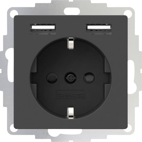 2USB 2U-449351 Prise de courant encastrable norme VDE, avec USB, sécurité enfants IP20 anthracite X055591 (1/4)