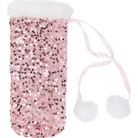 Housse de bouteille de vin de Noël en tissu à paillettes rose or, manchon décoratif brillant pour fêtes (1/5)