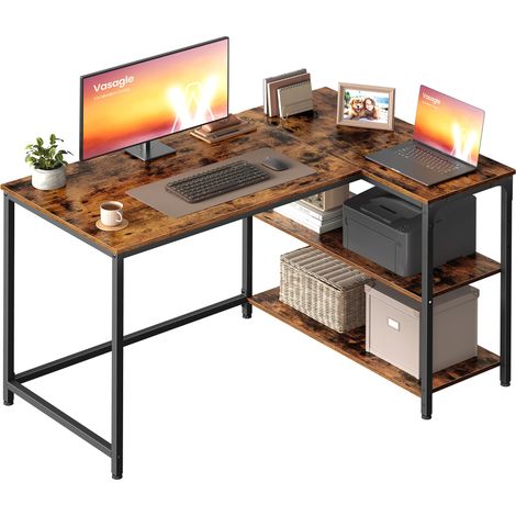 Bureau Gaming en L, Bureau avec Rangement, Étagères Réversibles à Hauteur Réglable, pour Domicile, 110 x 80 cm, Marron Rustique LWD135KD01 (1/5)