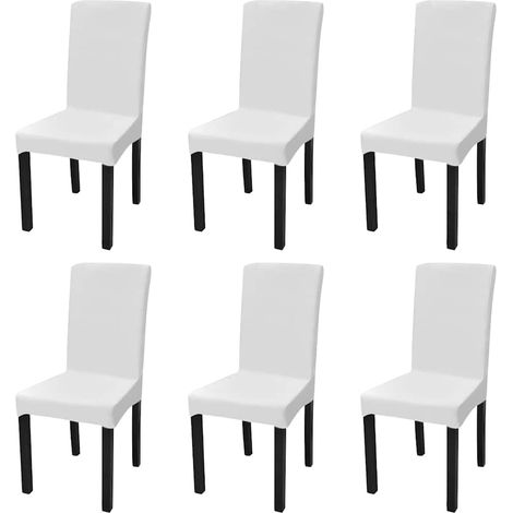 Housses de chaise extensibles blanches, lot de 6 en polyester et élasthanne - PANGIVO (1/4)