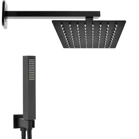 Set doccia nero opaco con braccio soffione rettangolare 30x20 e kit doccia (1/5)