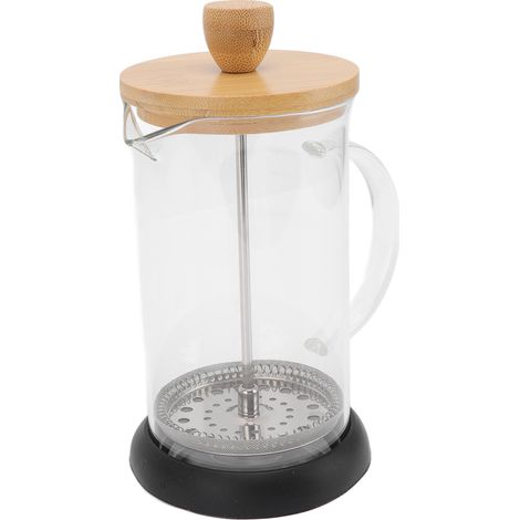 Hitzebeständige Kaffeepresse aus Borosilikatglas, 600 ml, mit Bambusdeckel, wiederverwendbarem Tee- und Kaffeefilter, Stempelaufsatz. (1/5)
