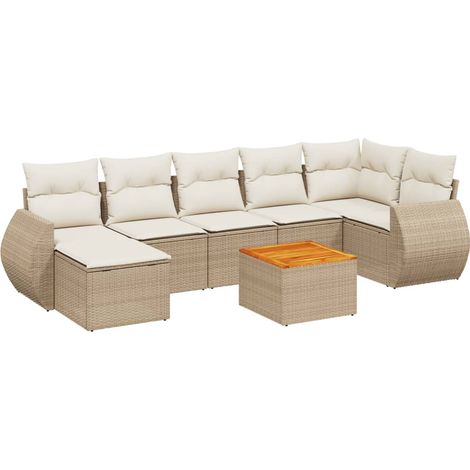 Salon de jardin avec coussins 8 pcs Mobilier de jardin beige résine tressée (1/3)
