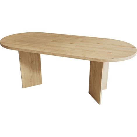 Table à manger MDF 200 x 90 cm avec coins arrondis, pour 6-8 personnes, couleur chêne (1/5)