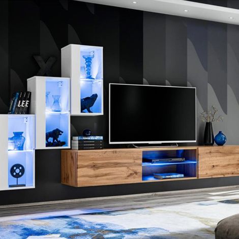 Ensemble Meuble TV "Switch XXII" 210cm Blanc & Naturel (1/4)