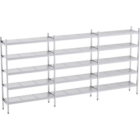 Rayonnage en Acier Inoxydable Linéaires Clayettes Perforées - 4020 à 4950 mm - 5 Niv - P500 - Distform