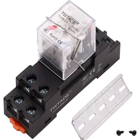 AC 24V Relais de Puissance électromagnétique 8 Broches DPDT (2NO 2NC) Relais Indicateur LED à Bobine Avec Prise YJTF08A-E/Rail Rainuré Aluminium/Vis/Crochet de Base YJ2N-LY-AC 24V (1/5)