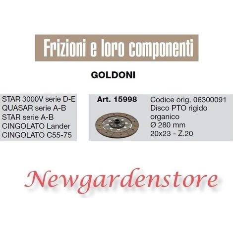 Disco TDF 15998 embrague tractor rígido GOLDONI STAR QUASAR CINGOLATO 20x23 Z20