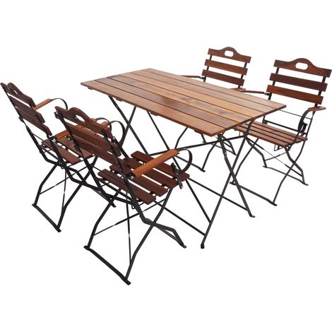 Biergarten-Set HHG-439, Bistroset Klapptisch Klappstuhl, Gastronomie-Qualität Akazie MVG-zertifiziert braun