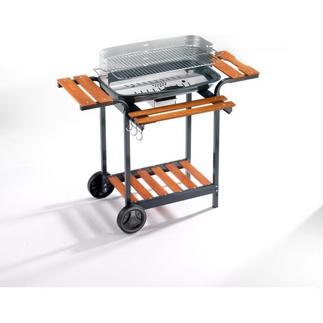 Barbacoa de carbón en acero inoxidable con parrilla cromada regulable en 4 posiciones Made in Italy
