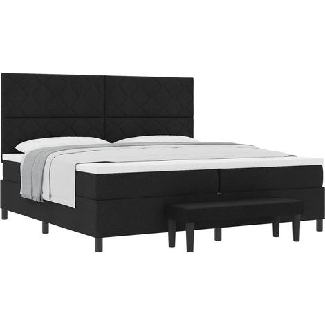 Maison Exclusive - Lit à ressorts avec tête de lit Noir 200 x 200 cm tissu (1/5)