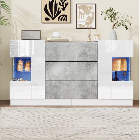 Credenza 2 ante e 3 cassetti LED 16 colori, MDF e vetro, 140 x 35 x 75 cm HAVRYA (1/5)