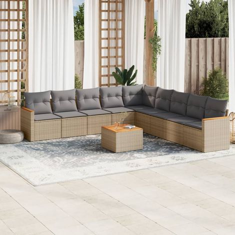 Juego de sofás jardín con cojines beige 10 pzas ratán sintético vidaXL (1/5)