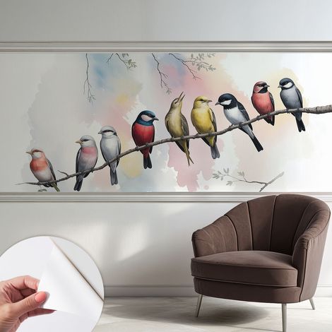Carta da parati adesiva - lavabile - decorazione murale - per cucina - pellicola decorativa Uccelli su un ramo 250x104 cm (1/5)