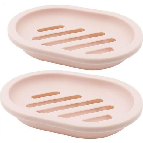 Portasapone, set da 2, con scolapiatti, supporto per sapone, salva sapone, facile da pulire, asciuga, impedisce al sapone di inzupparsi (rosa)