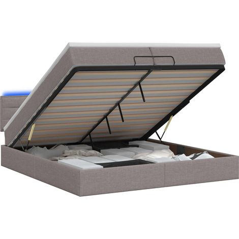 Lit coffre avec matelas et LED Taupe 200 x 200 cm Tissu vidaXL (1/5)